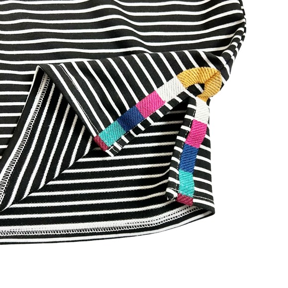 Savanna Jane Striped Stretch Knit embroidered Tank Top Black White Round Neck, S - Picture 2 of 8